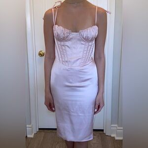 Fashion Nova Blush Satin Midi Dress